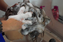 Load image into Gallery viewer, 520 msp teen Sabrina in plastic shampoocape forward hairwash