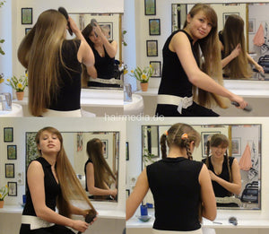 6081 Elena 1 teen combing long hair in salon in Hannover