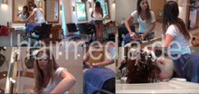 Load image into Gallery viewer, 370 SarahLG 3 forward hair wash in salon by Carolina in short pants jeans