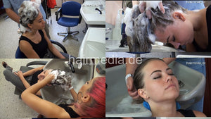 8155 Luisa 2 upright hairwash asmr pampering by old barber Kia controlled, forward rinse