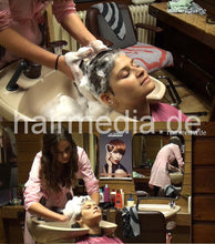 Laden Sie das Bild in den Galerie-Viewer, 9065 Sibel 2 backward salon hairwash by Jemila in pink nylon apron RSK type