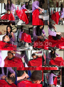 240 youngboy by NancyS forced forwardwash and buzz too short in red vinyl cape and RSK apron