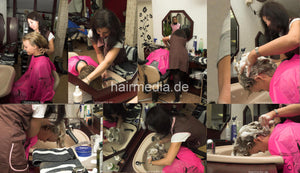 199 6 Vanessa by Melanie forward shampooing in pink pvc shampoocape