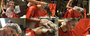 361 SophiaA 2 strong forward hairwash by LauraL in heavy pvc shampoocape red vinyl