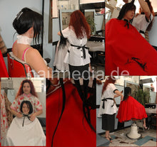 将图片加载到图库查看器，117 Julia Haircut in barbershop barberchair XXL capes and aprons used