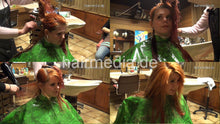 Laden Sie das Bild in den Galerie-Viewer, 8097 JuliaH 2 cut redhead in heavy green pvc plastic apron cape