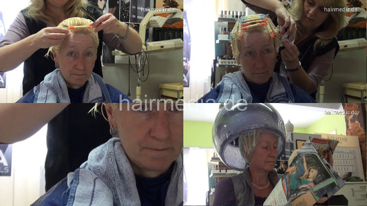 7090 Barberette PetraS by colleauge 2 small rod wet set on short blonde hair
