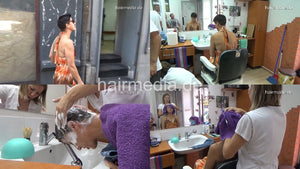 8400 Vera 1 strong forward wash male clients watching at barbershop