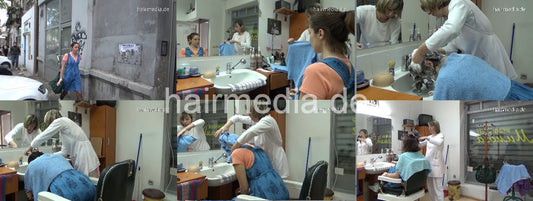 531 Sophie cam 1, white apron female barber JelenaB hairwash forward