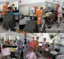 Load image into Gallery viewer, 672 Part 6, backward shampooing and rollerset flowerpower apron and haircutcape