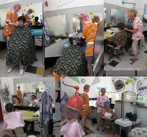 672 Part 6, backward shampooing and rollerset flowerpower apron and haircutcape