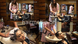 9065 Romana 3 backward salon hairwash shampooing by OlgaG in pink Nylonkittel apron