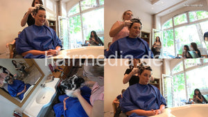 371 LeaW 3 upright salon hair washing in blue cape