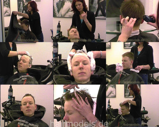 252 young boy shampoo and cut by barberette redhead