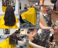 Load image into Gallery viewer, 8066 NicoleW in yellow vinyl shampoocape shampooing 12 min video for download