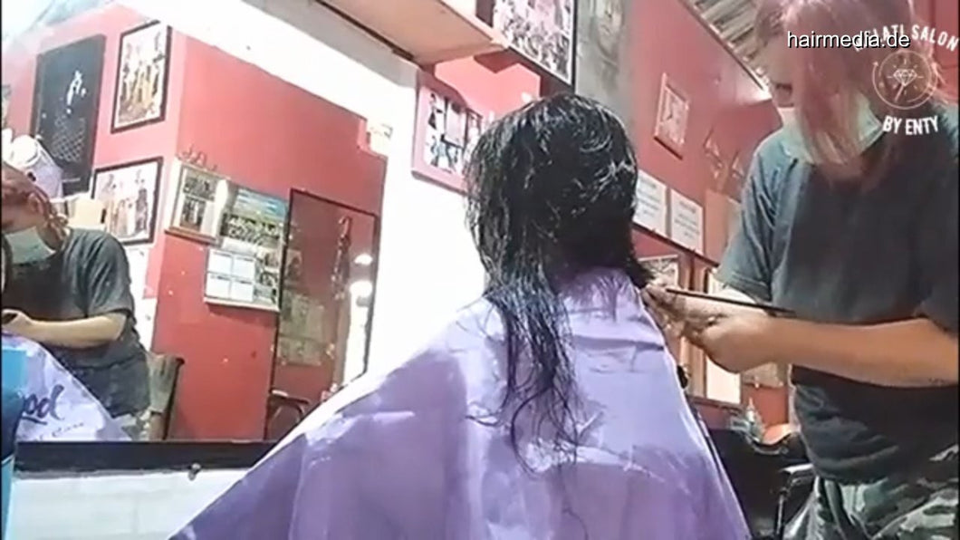 8600 05 The Woman gets long to short haircut at barbershop - women haircut