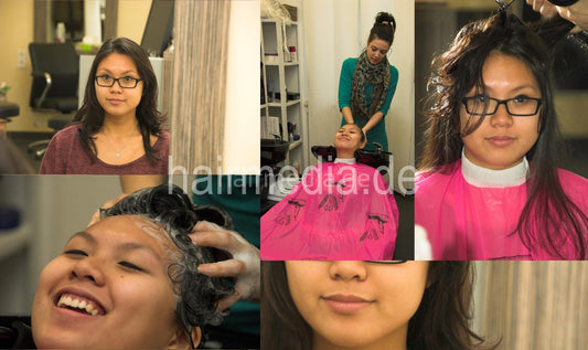 355 CelineM in glasses by MelanieGoe backward salon shampooing in pvc shampoo cape