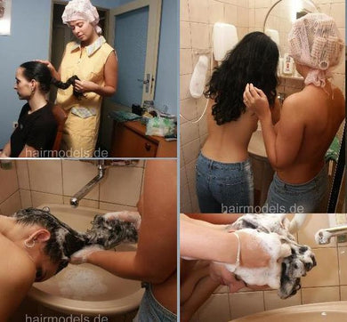 674 Jana topless shampooing by Katharina in rollers bathroom sink forward