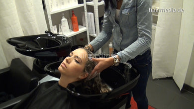 355 Vanessa Svani by Tyra hairwash backward in black shampoobowl