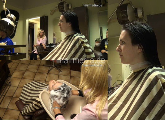 9059 13 Jaqueline fresh styled hair backward salon shampooing pink apron