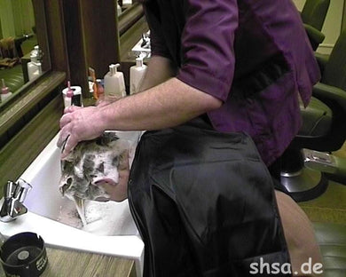 519 FD salon owner mature lady by barber forward bowl shampooing