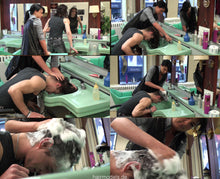 Load image into Gallery viewer, 271 3 Kevin long haired guy strong forward wash salon shampoo by Illona in vinyl apron