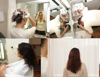 9000 YvonneS Hotel room self shampooing before haircut