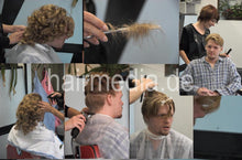 Load image into Gallery viewer, 239 Benny haircut by Laura large blue cape in barberchair