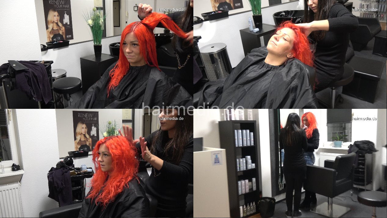 7095 Charline 4 redhead bleached and permed, cut and blow