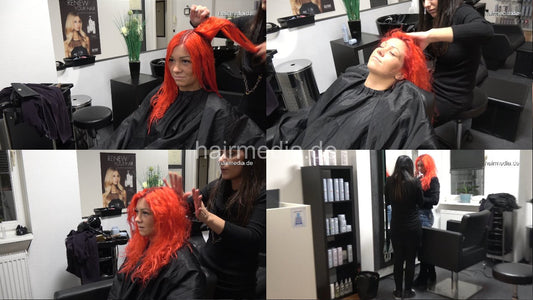 7095 Charline 4 redhead bleached and permed, cut and blow