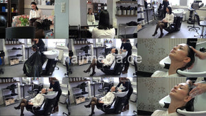 7084 Annelie 1 backward salon hair shampooing in black skirt, black nylons and high heels