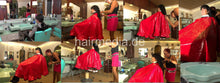Load image into Gallery viewer, 8064 Ilona 1 dry cut in red heavy vinyl cape by mature barberette