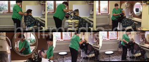 350 mature barberette 2 clients in mobile sink in home salon backward hairwash