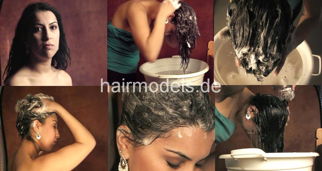 967 Hatice  self shampooing over bucket thick hair