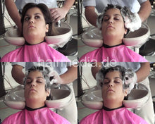 Carica l&#39;immagine nel visualizzatore di Gallery, 332 Sabrina teen by barber salon backward hairwash in pink PVC shampoocape