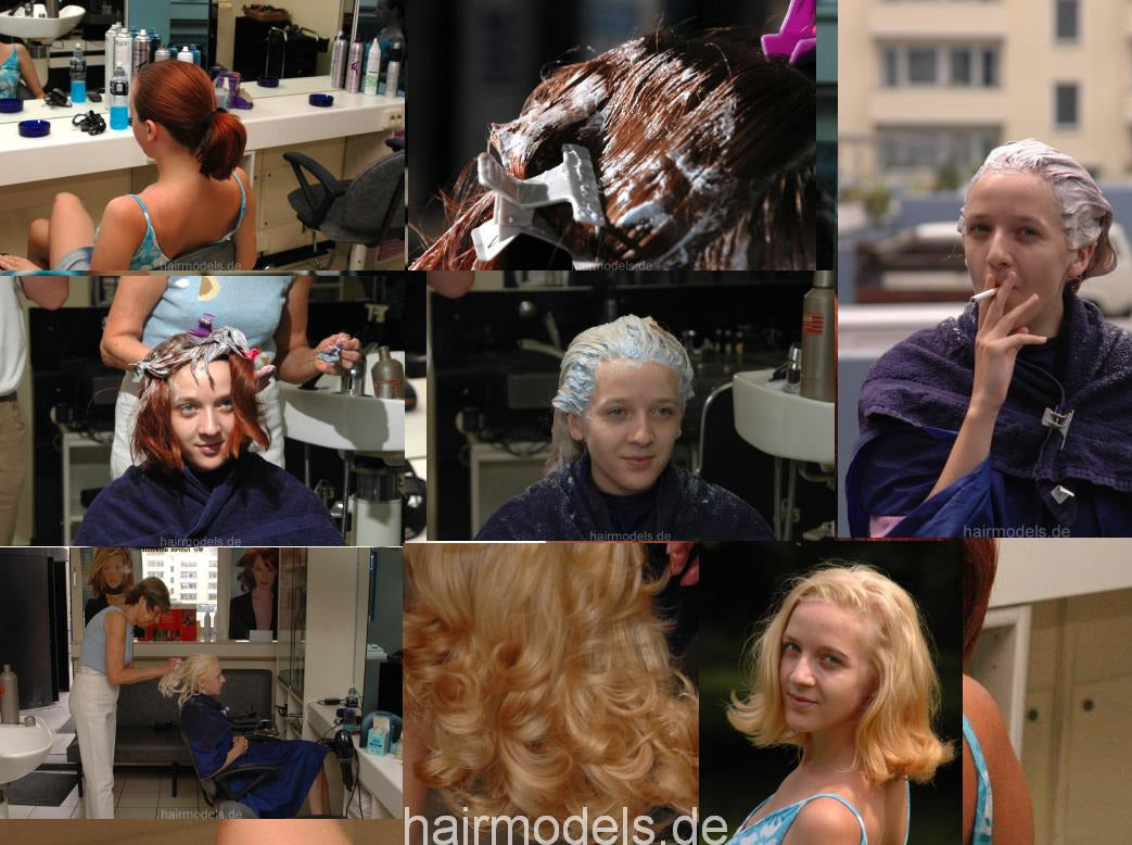 454 Helena going blonde, 2 bleaching sessions and smoking in hair salon