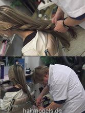 Load image into Gallery viewer, 653 AlisaF in salon kimono get braids by old barber in barberapron