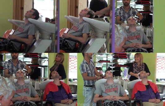277 s0438 synced doublewash 2 male clients backward salon shampooing