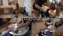 Charger l&#39;image dans la galerie, 370 MichelleH long thick blonde hair by barber salon backward shampooing, watched