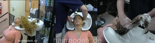 332 RE Serap thick curly blonde hair by barber hairwash shampooing