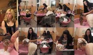 189 2 Susi blonde teen forwardwash in pink bowl salon shampoo
