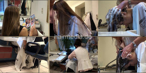 6081 Elena 2 teen long thick hair forward salon shampooing hairwash by mature barberette in apron