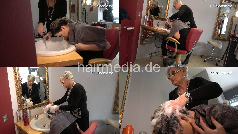 9083 FranziskaK strong forward shampoo hairwash by mature barberette