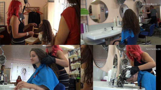 527 NicoleW thick hair by Kia redhead in gloves forward wash