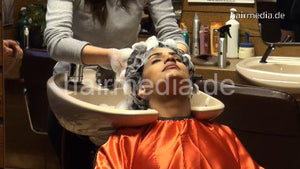 361 Parwana 3 backward salon shampooing thick indian hair by Tokhi red satin cape