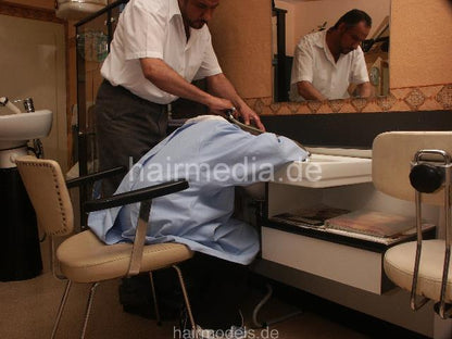 9005 Fabienne blonde teen by old Iraq barber forward shampooing and shave attempt in XXL velcro closure cape SLIDESHOW
