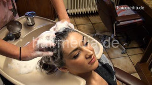 9065 Romana 3 backward salon hairwash shampooing by OlgaG in pink Nylonkittel apron
