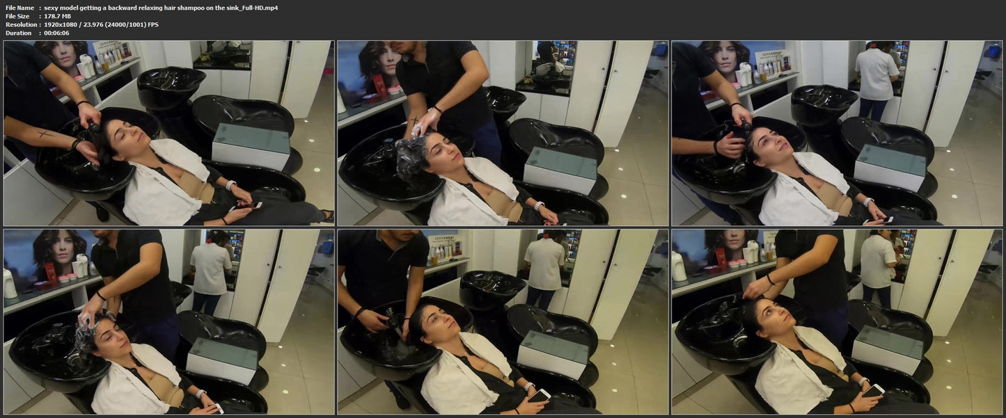 1062 sexy model getting a backward relaxing hair shampoo on the sink