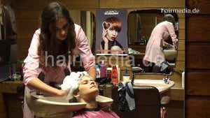 9065 Sibel 2 backward salon hairwash by Jemila in pink nylon apron RSK type