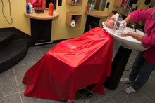 Load image into Gallery viewer, 8135 Lucie 2 backward shampoo by mature buzzed barberette in red rubbercape